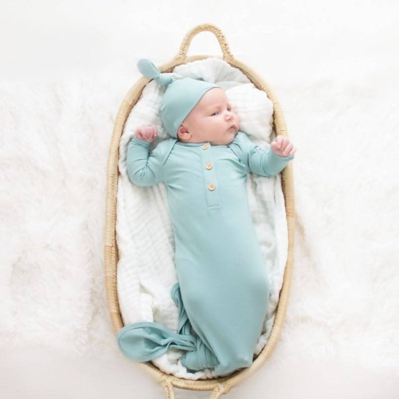 Organic Bamboo Knotted Gown & Beanie Set - soft sage