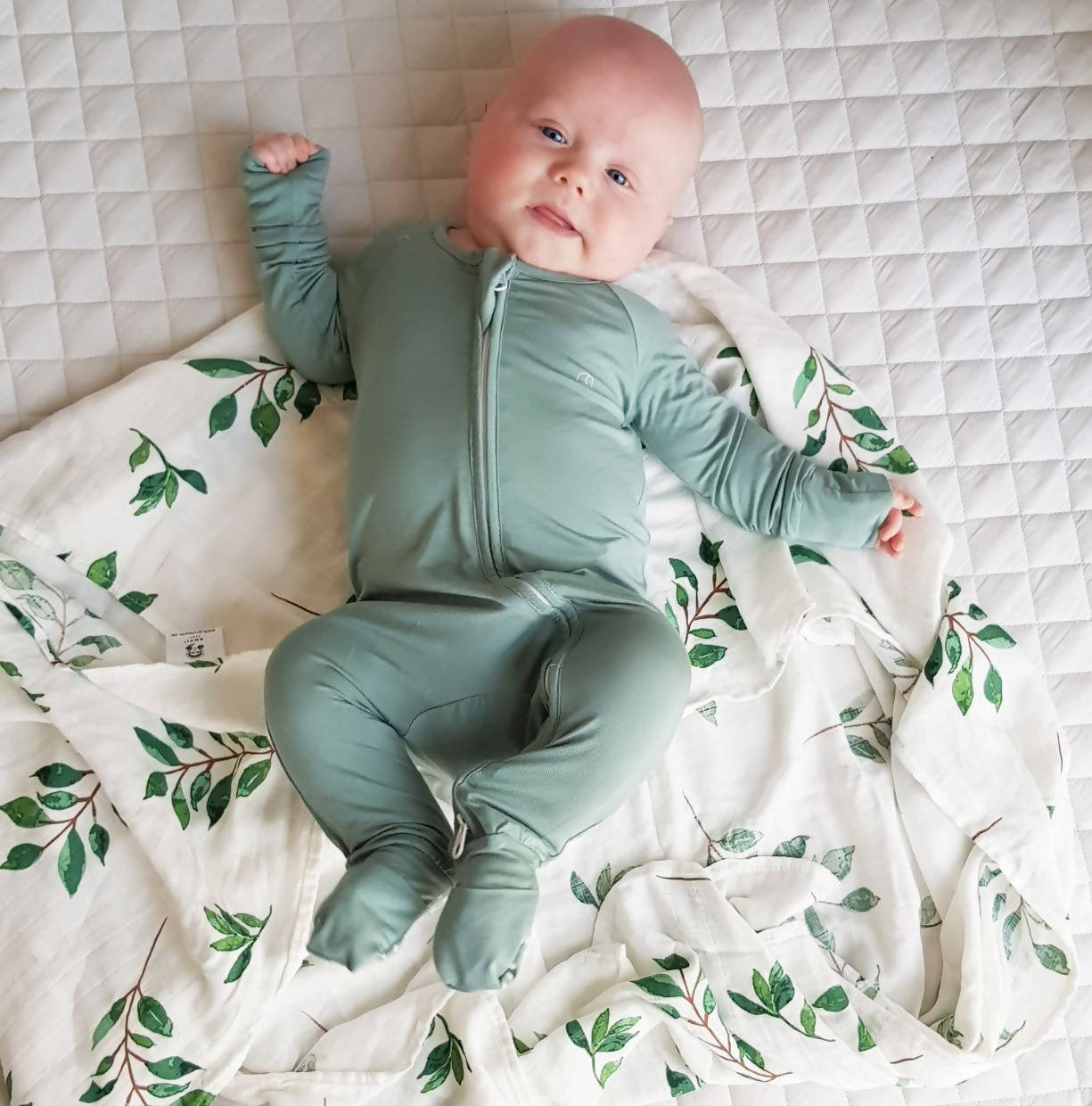 Organic Zipper Romper- Soft Sage