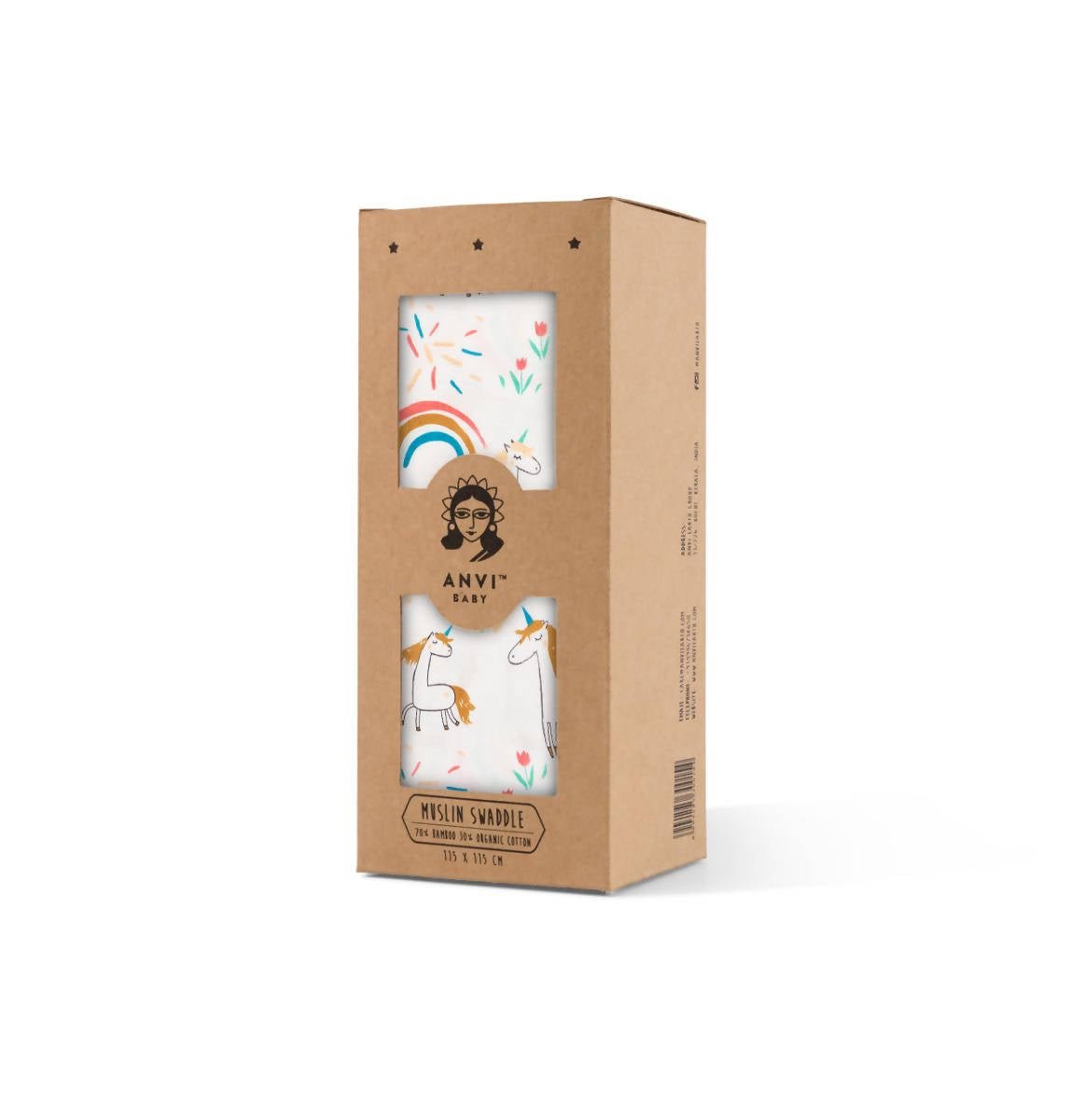 Organic Bamboo Muslin Swaddle Wrap-Unicorn Nation