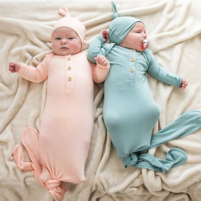 Organic Bamboo Knotted Gown & Beanie Set - soft sage