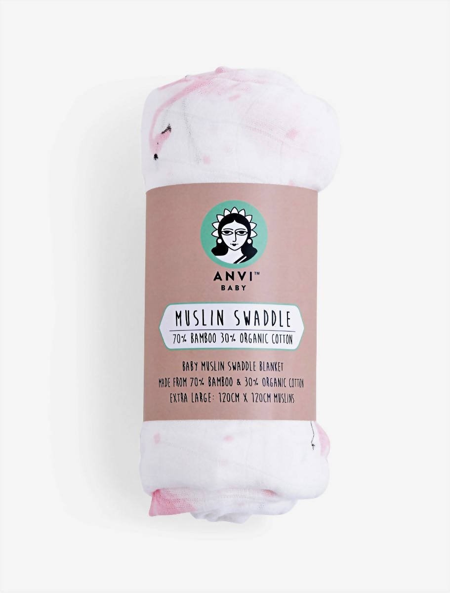 Organic Bamboo Muslin Swaddle Wrap- Flamingo
