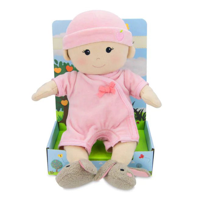 baby girl doll pink with bunny slipper apple park