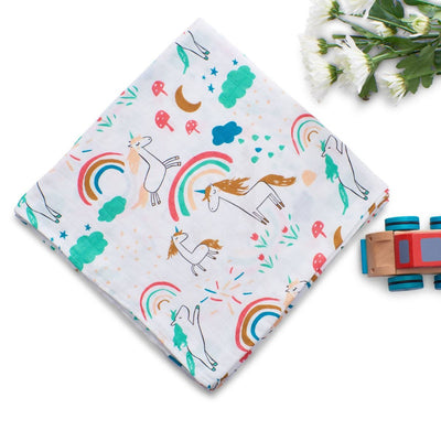 Organic Bamboo Muslin Swaddle Wrap-Unicorn Nation