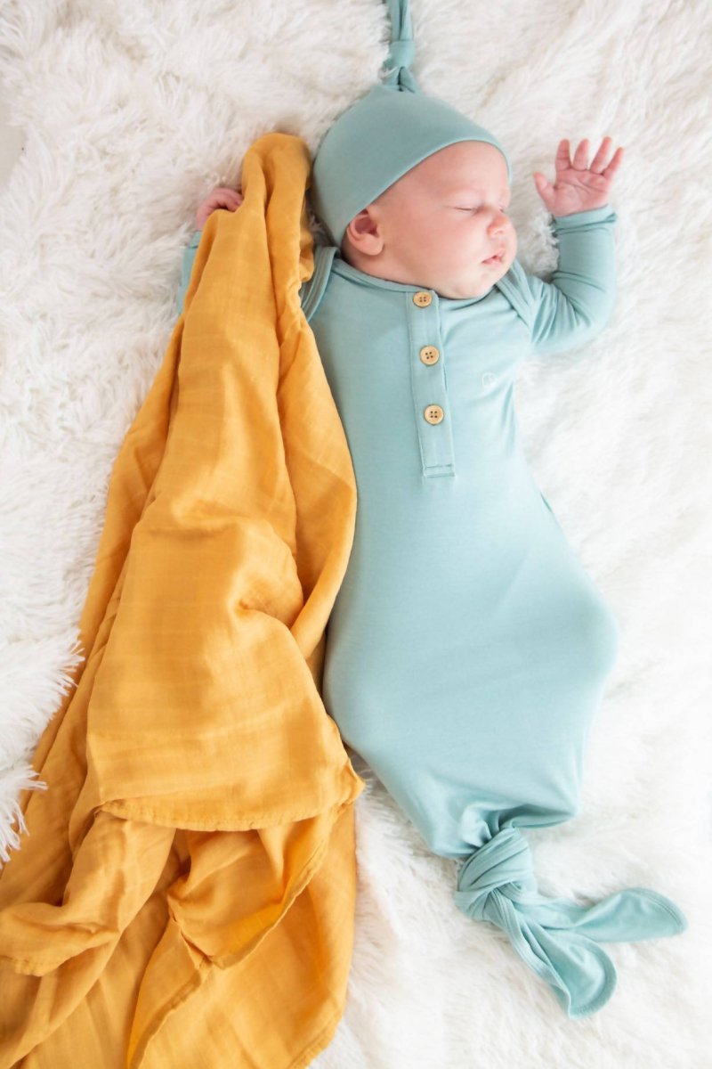 Organic Bamboo Knotted Gown & Beanie Set - soft sage