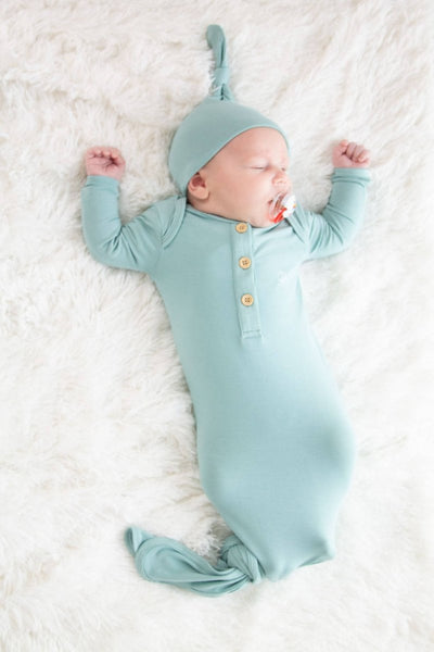 Organic Bamboo Knotted Gown & Beanie Set - soft sage