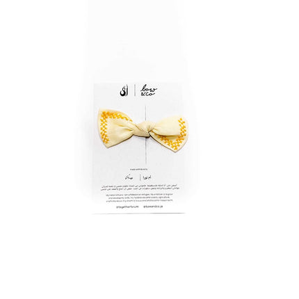 Linen Embroidered Bow Clip- Pastel Yellow